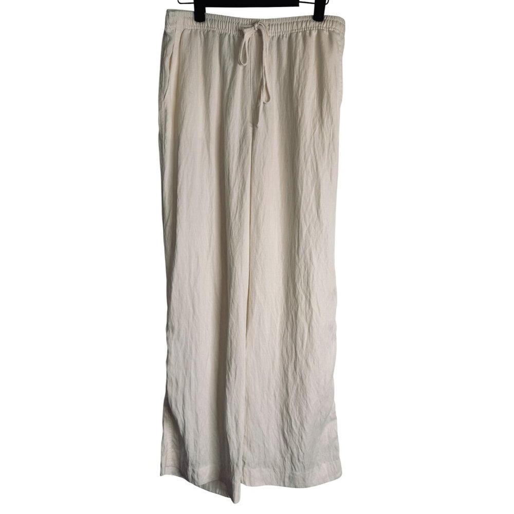 ZARA Medium Womens Off White Wide-Leg Pants Drawstring Waist Lyocell Blend